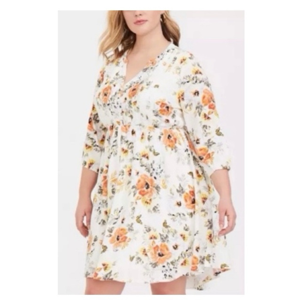 Torrid Ivory Floral Challis Shirt‎ Dress